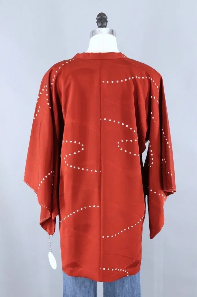 Vintage Brown Shibori Dots Silk Michiyuki Kimono Coat