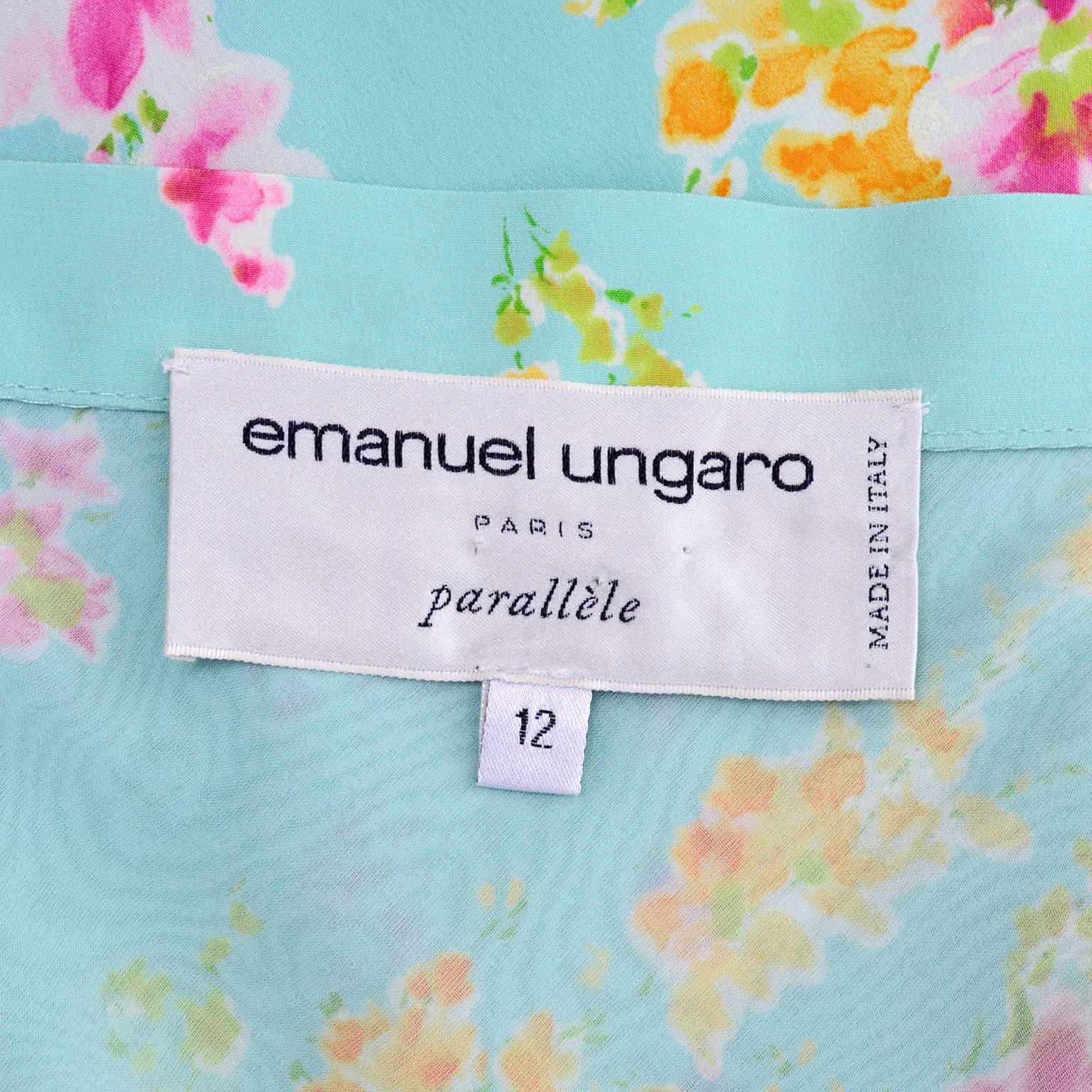 Vintage Emanuel Ungaro Paris Parallele Blue Silk Floral Skirt