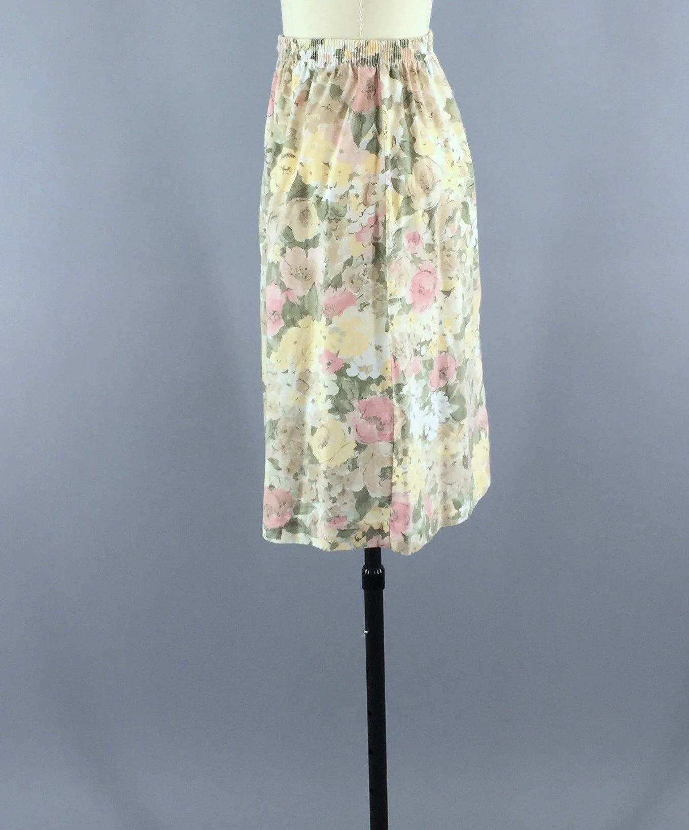 Vintage Tan Floral Print Skirt