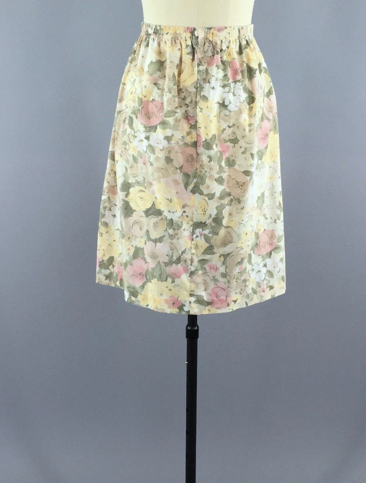 Vintage Tan Floral Print Skirt