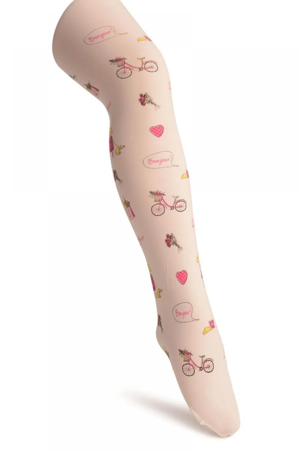 White With Printed Little Girl In Paris - Girls Tights