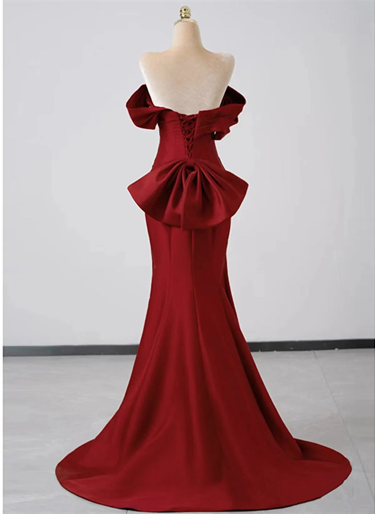 Wine Red Off Shoulder Mermaid Long Party Dress, Wine Red Evening Dress Prom Dress