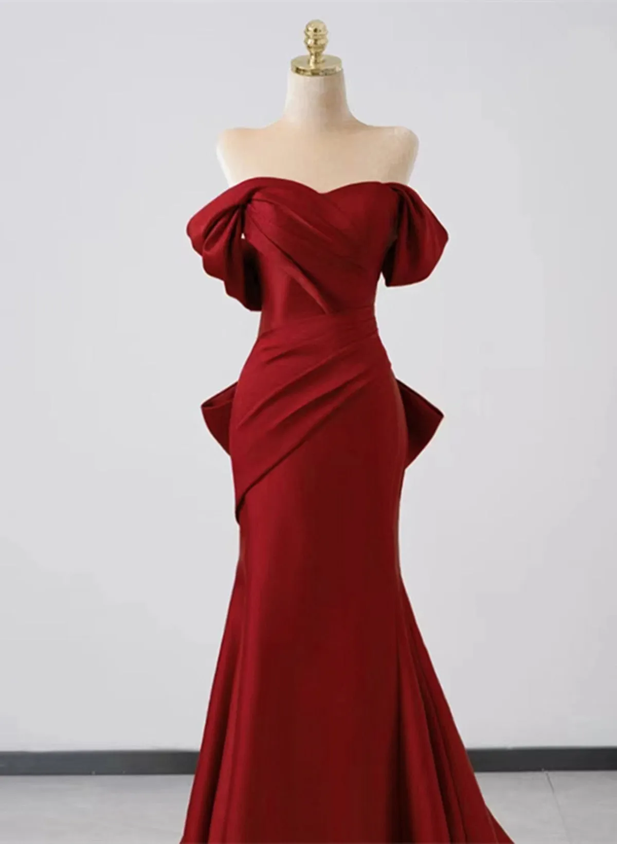 Wine Red Off Shoulder Mermaid Long Party Dress, Wine Red Evening Dress Prom Dress