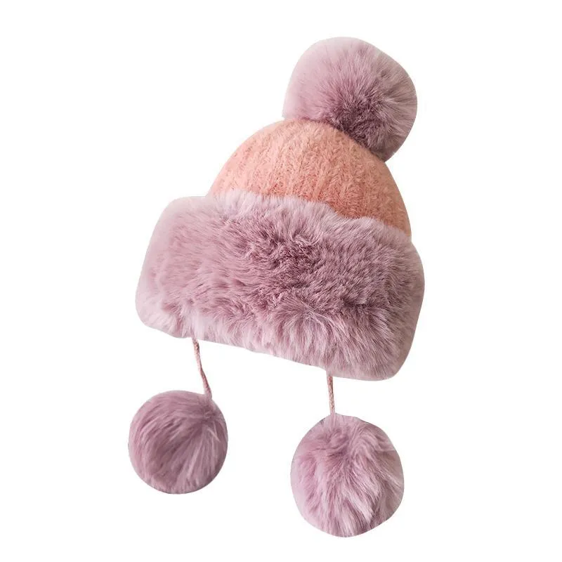 Winter Warm Pastel Colors Knitted Beanie With Earmuff