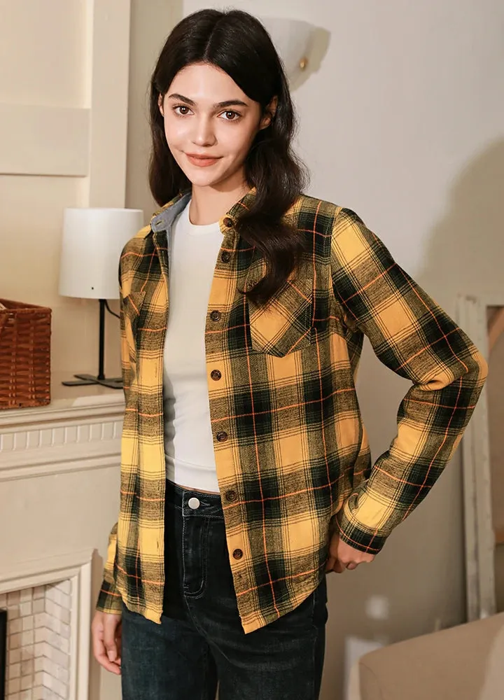 Women's Fleece Lined Plaid Button Down Flannel Shirt Jacket