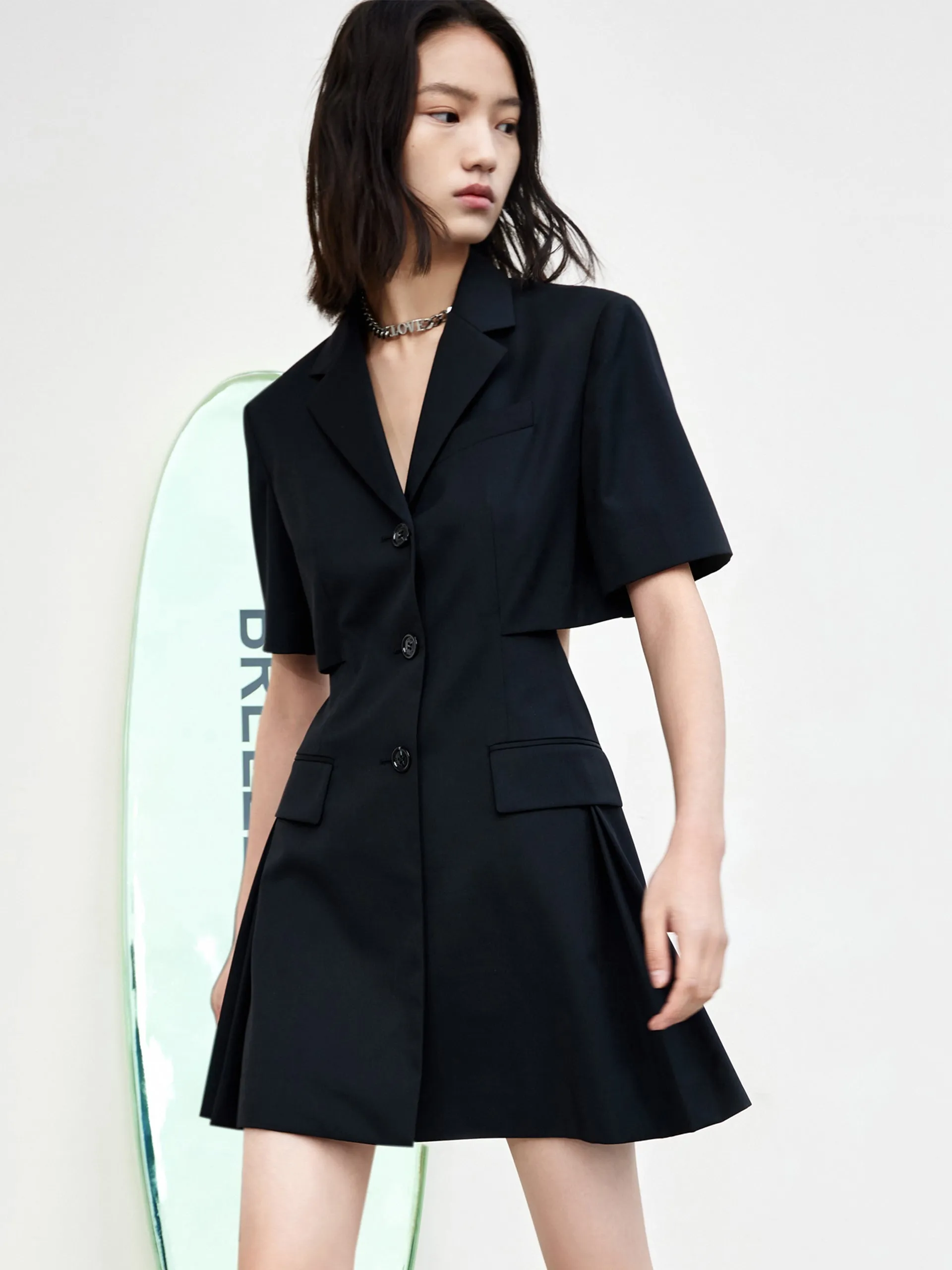 Wool Blend Cutout Suit Dress