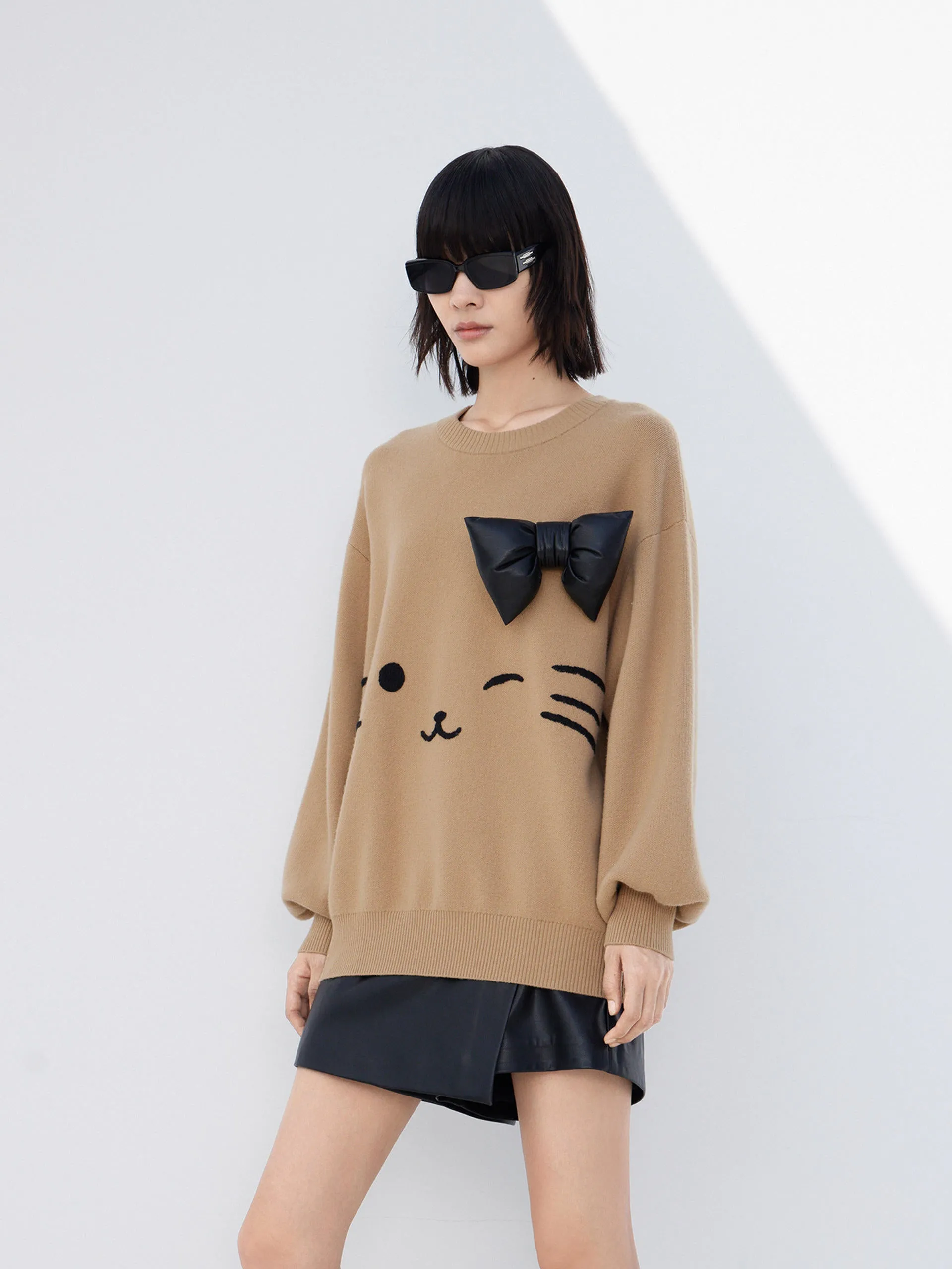 Wool Blend Detachable Bow Sweater