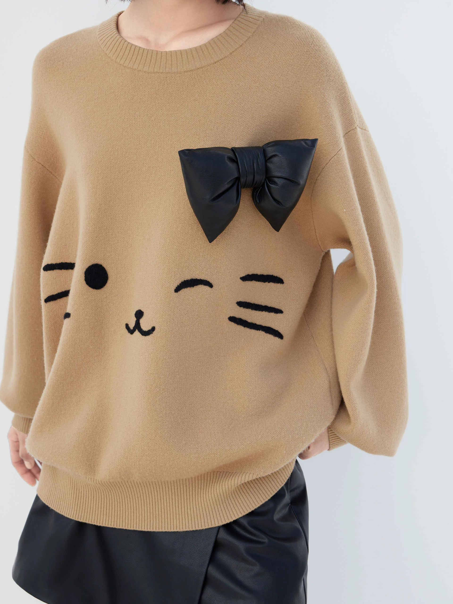 Wool Blend Detachable Bow Sweater