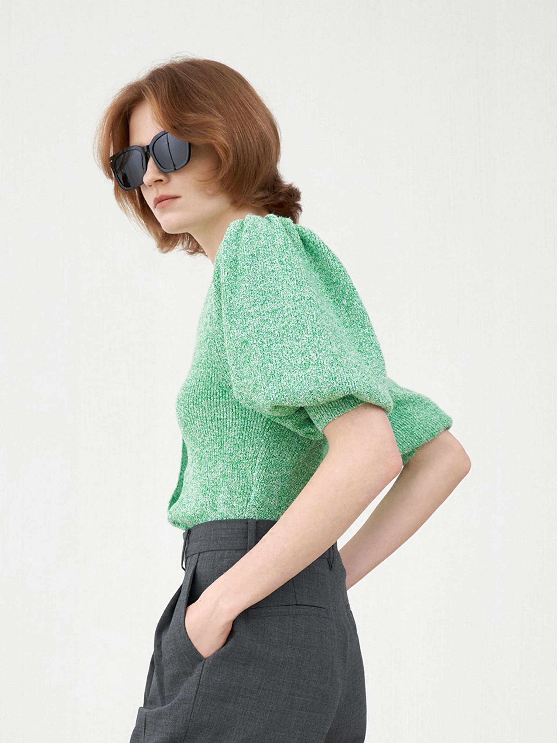 Wool Blend Puff Sleeve Top