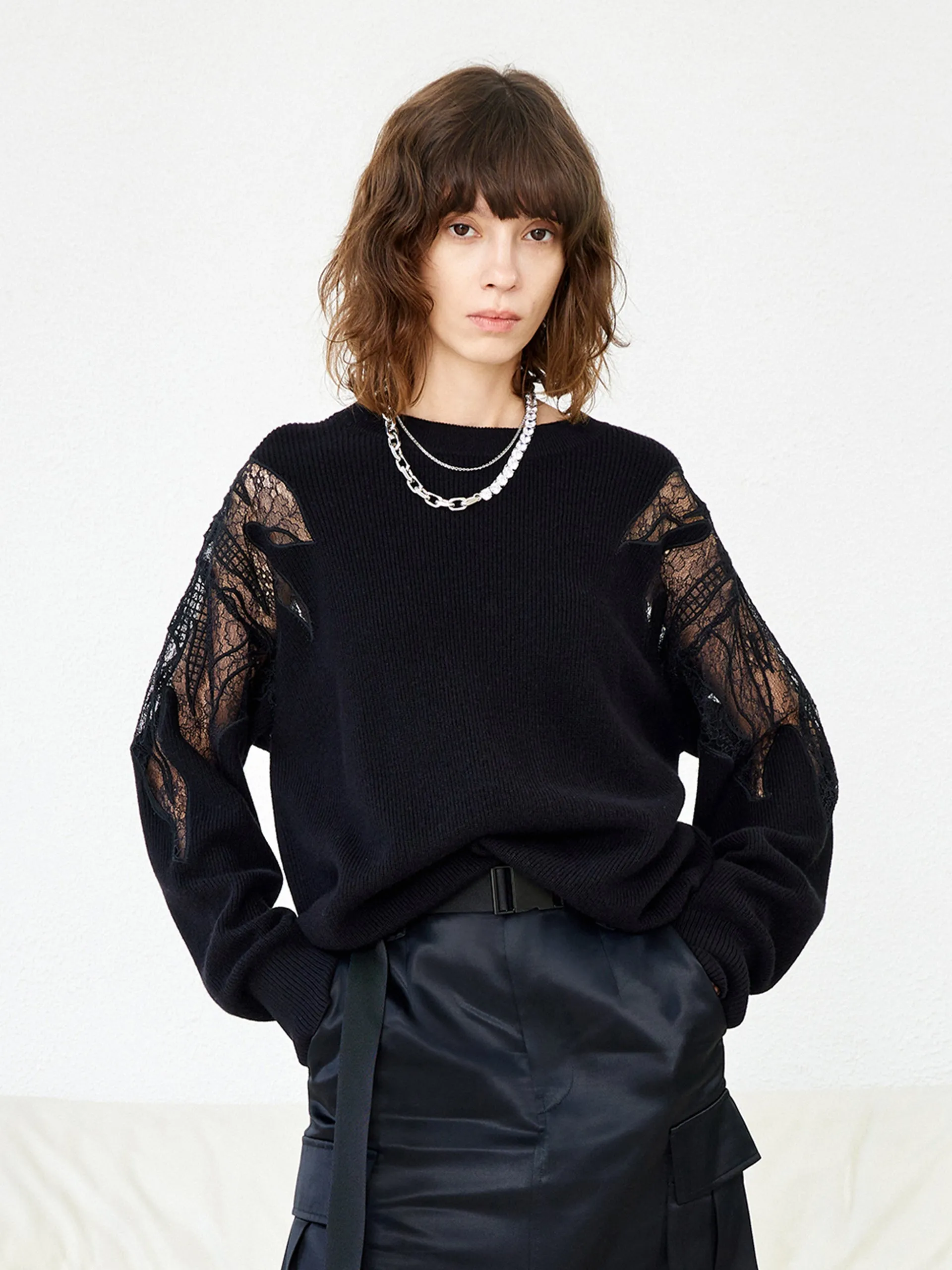 Wool Lace Panel Sweater