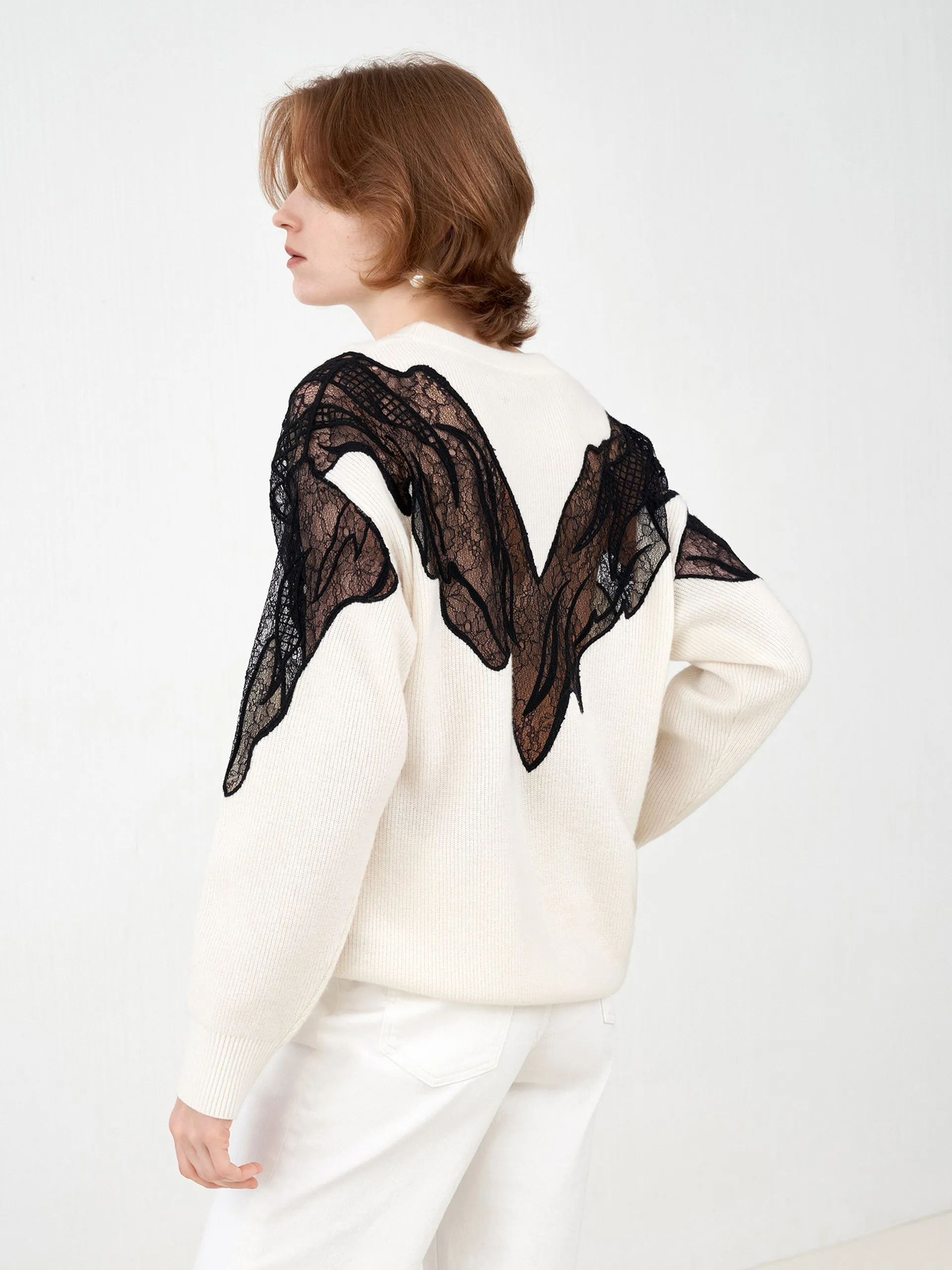 Wool Lace Panel Sweater