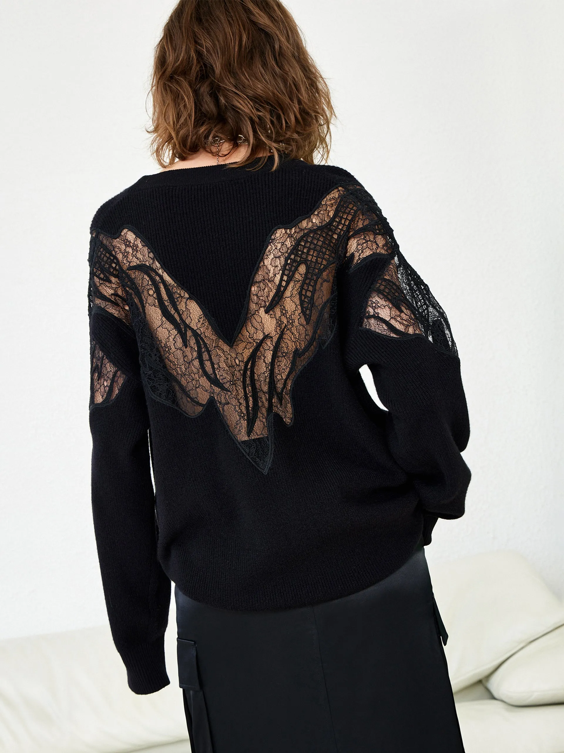 Wool Lace Panel Sweater