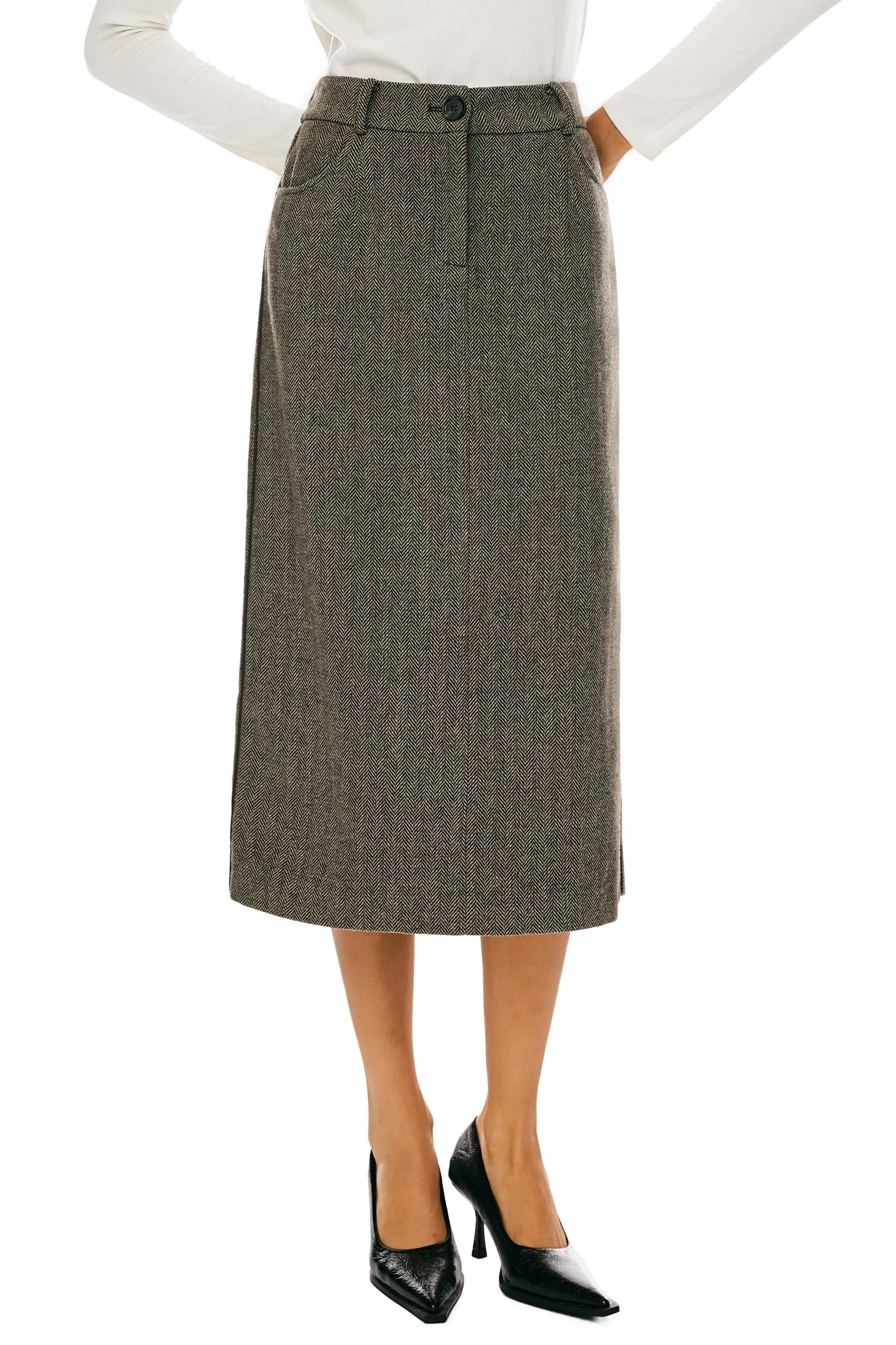 Wool Midi Office Skirt