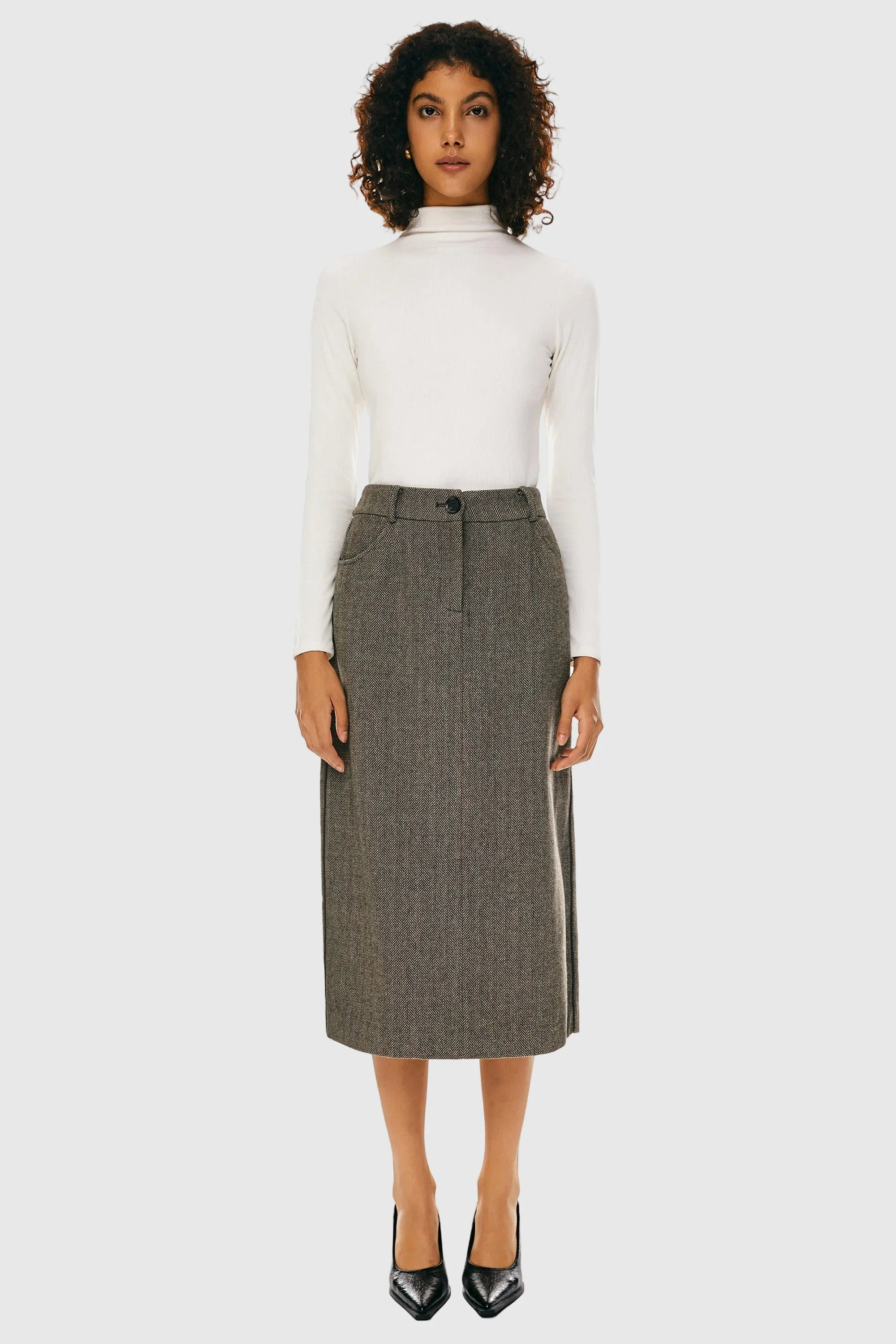 Wool Midi Office Skirt