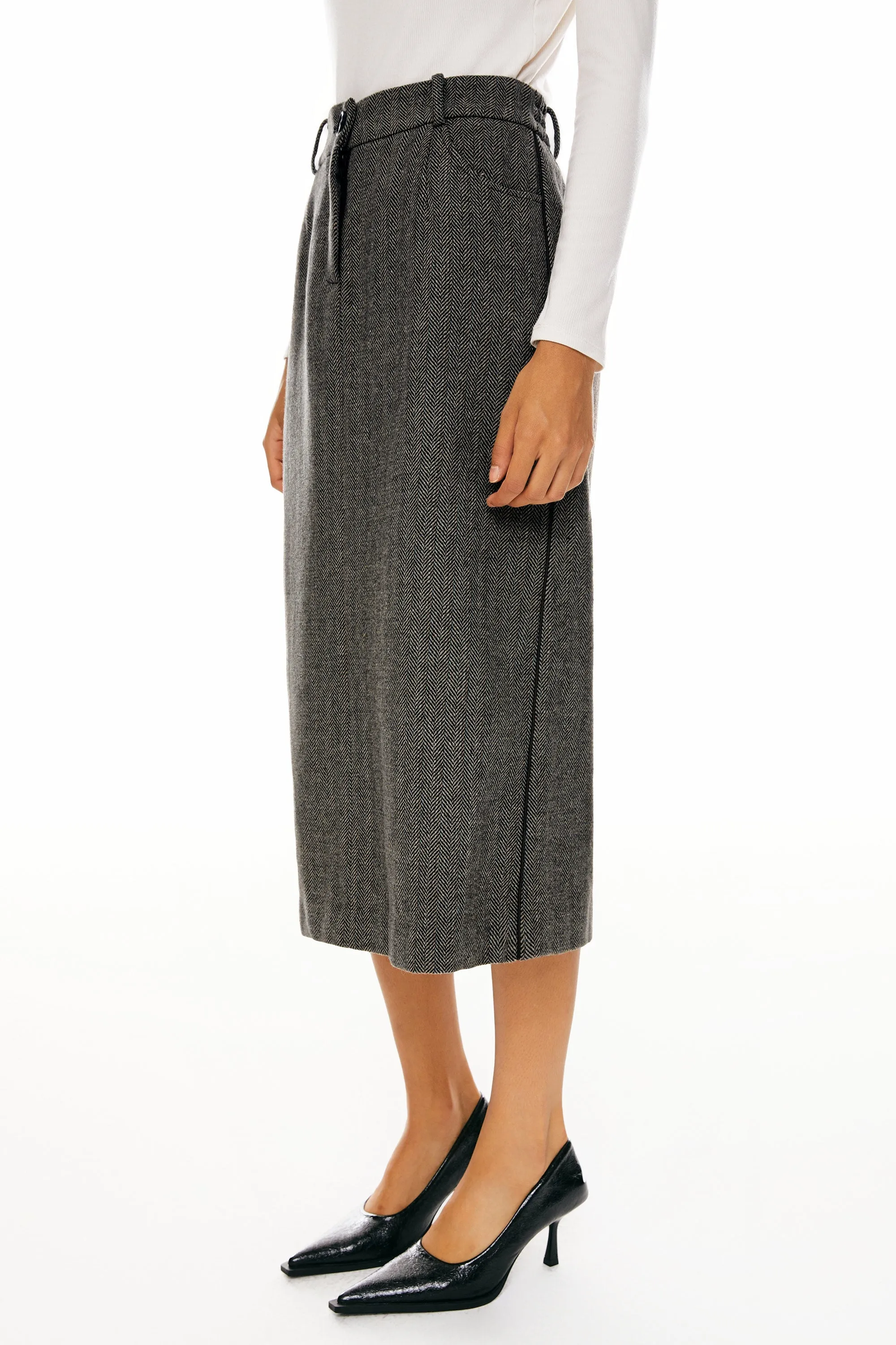 Wool Midi Office Skirt