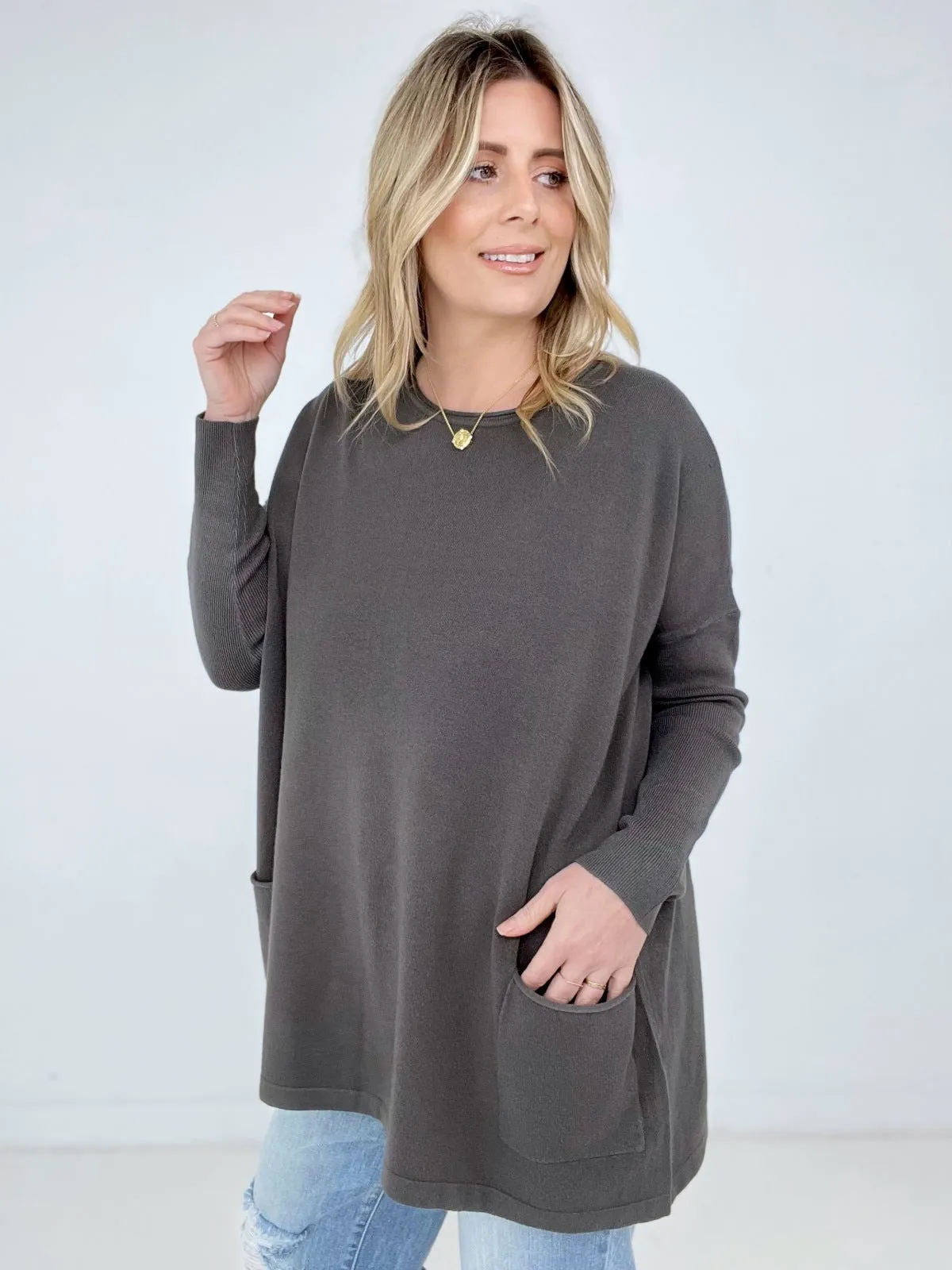 Zenana "Claire" Solid Oversized Front Pocket Sweater