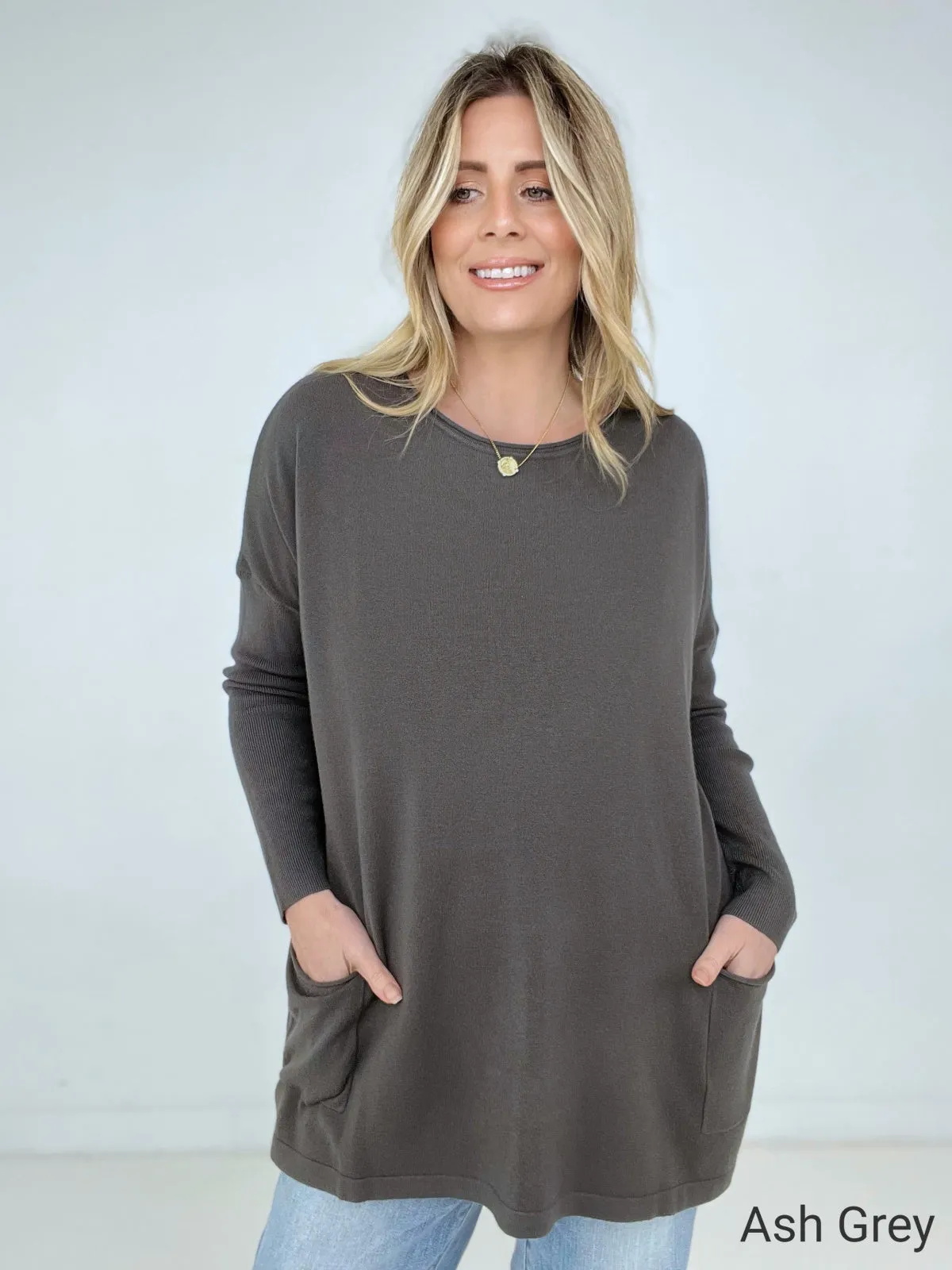 Zenana "Claire" Solid Oversized Front Pocket Sweater