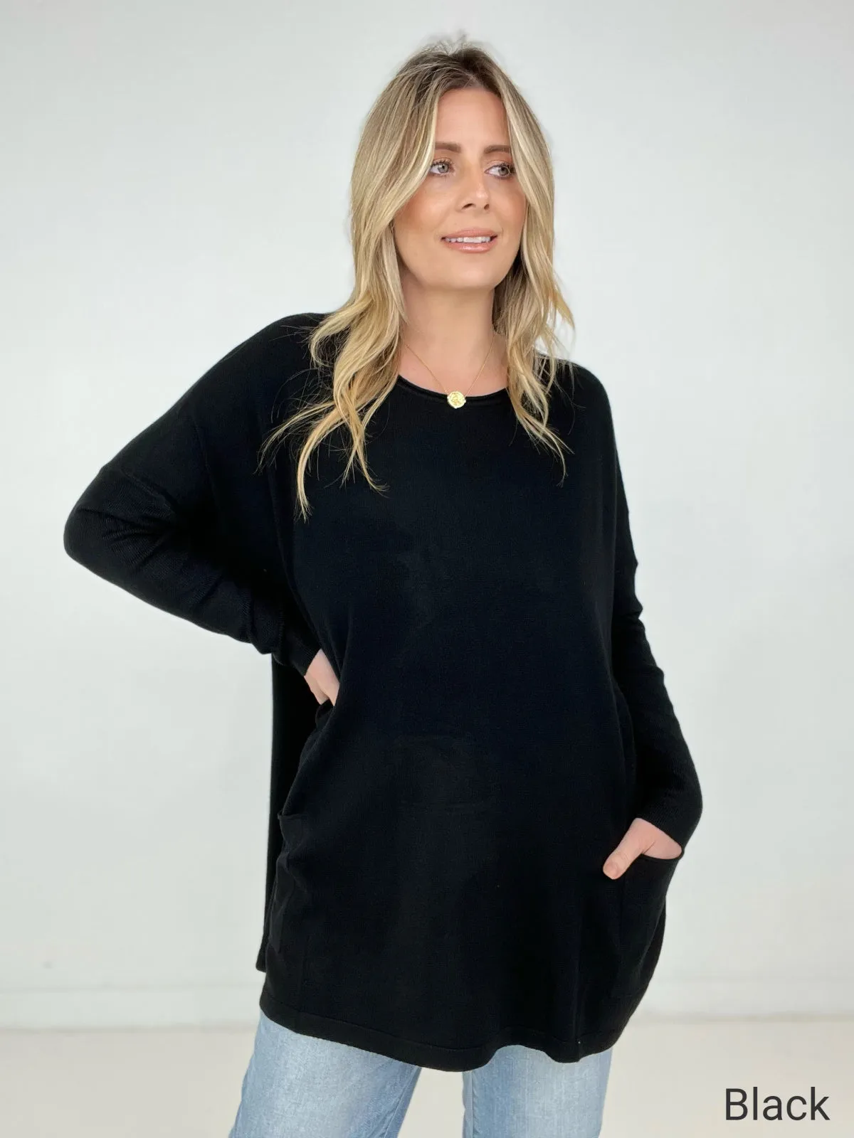 Zenana "Claire" Solid Oversized Front Pocket Sweater