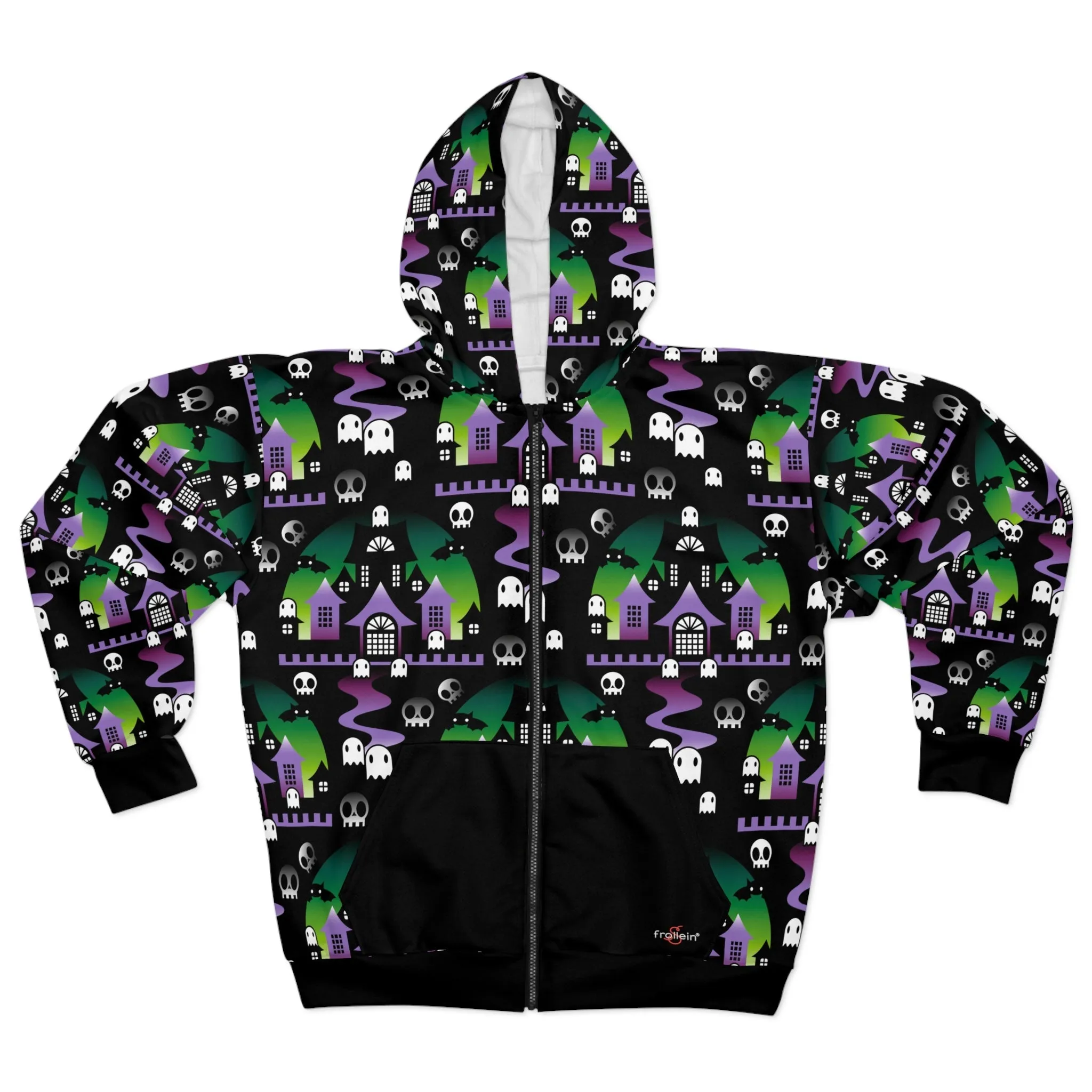 Zip-Up Unisex Hoodie Halloween BOO - Witch Green-Purple