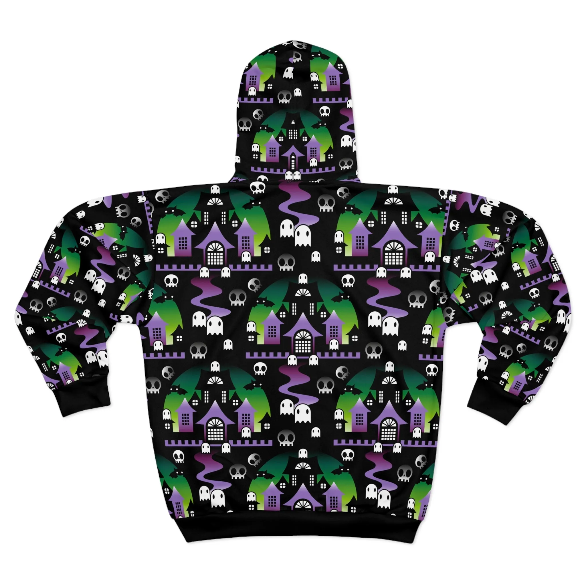 Zip-Up Unisex Hoodie Halloween BOO - Witch Green-Purple